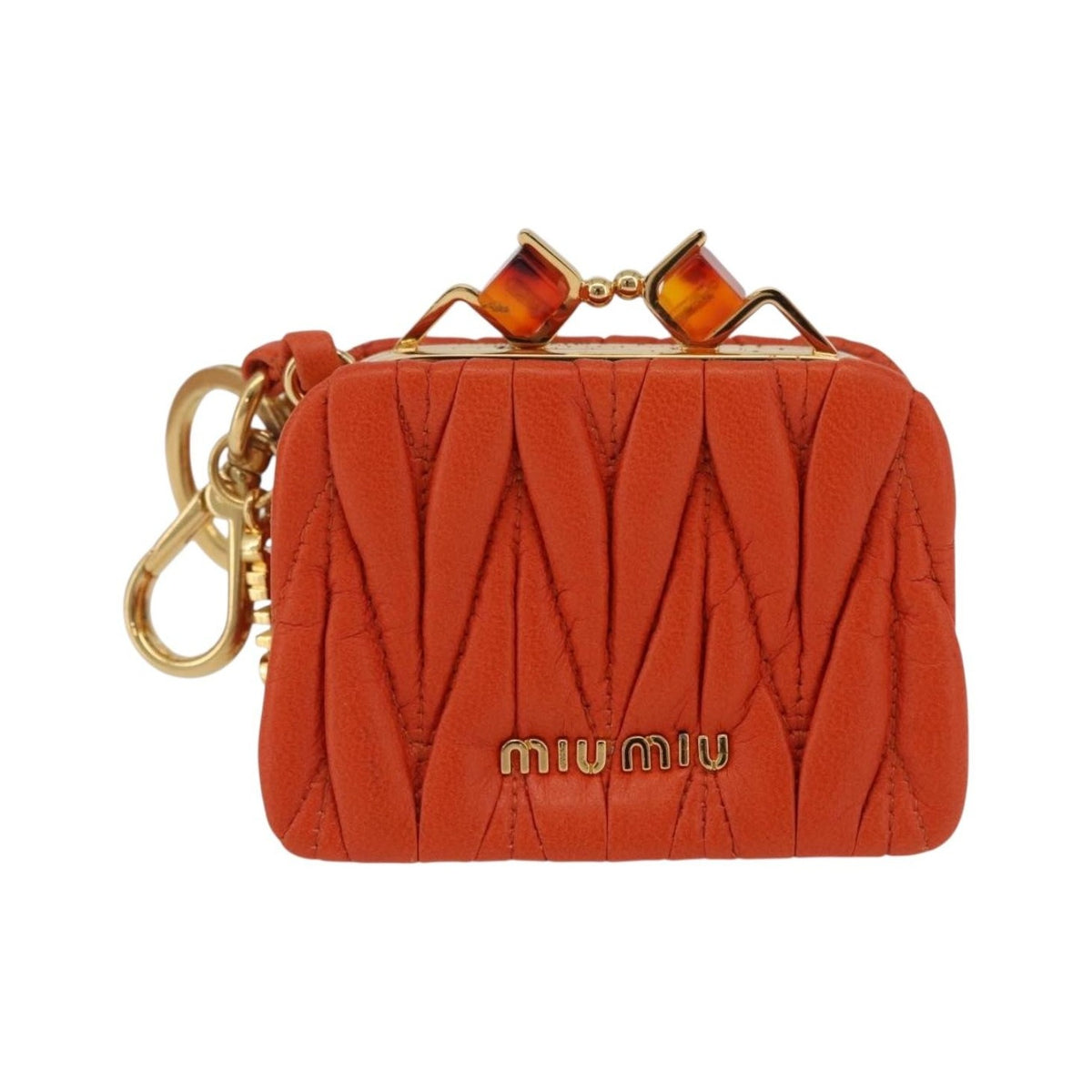 Miu Miu Sword wallet Charm Leather Matelasse, Orange, Leather, Crossbody Bag