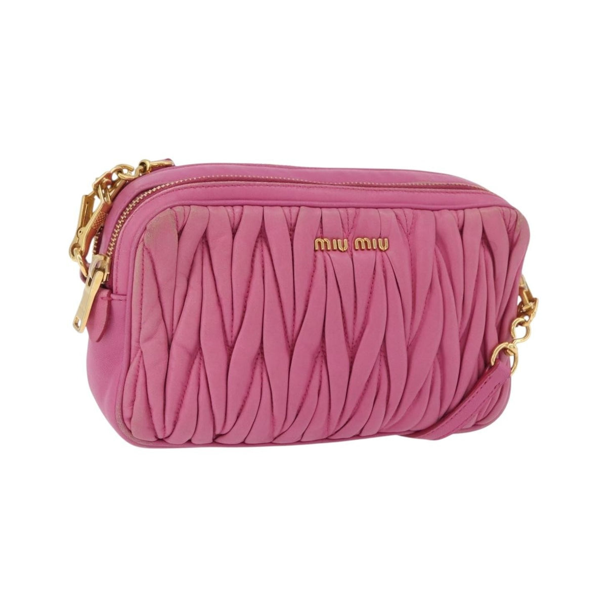 Miu Miu Tech Matelasse Leather, Pink, Leather, Crossbody Bag