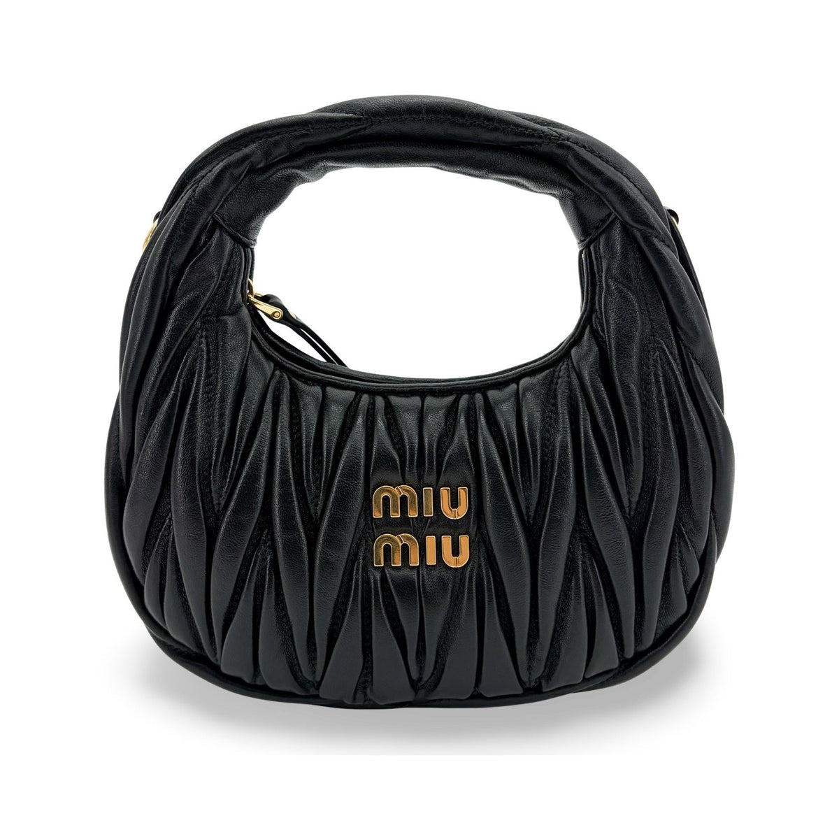Miu Miu Wander Hobo Matelasse Leather, Black, Leather, Shoulder Bag