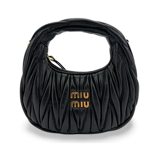 Miu Miu Wander Hobo Matelasse Leather, Black, Leather, Shoulder Bag