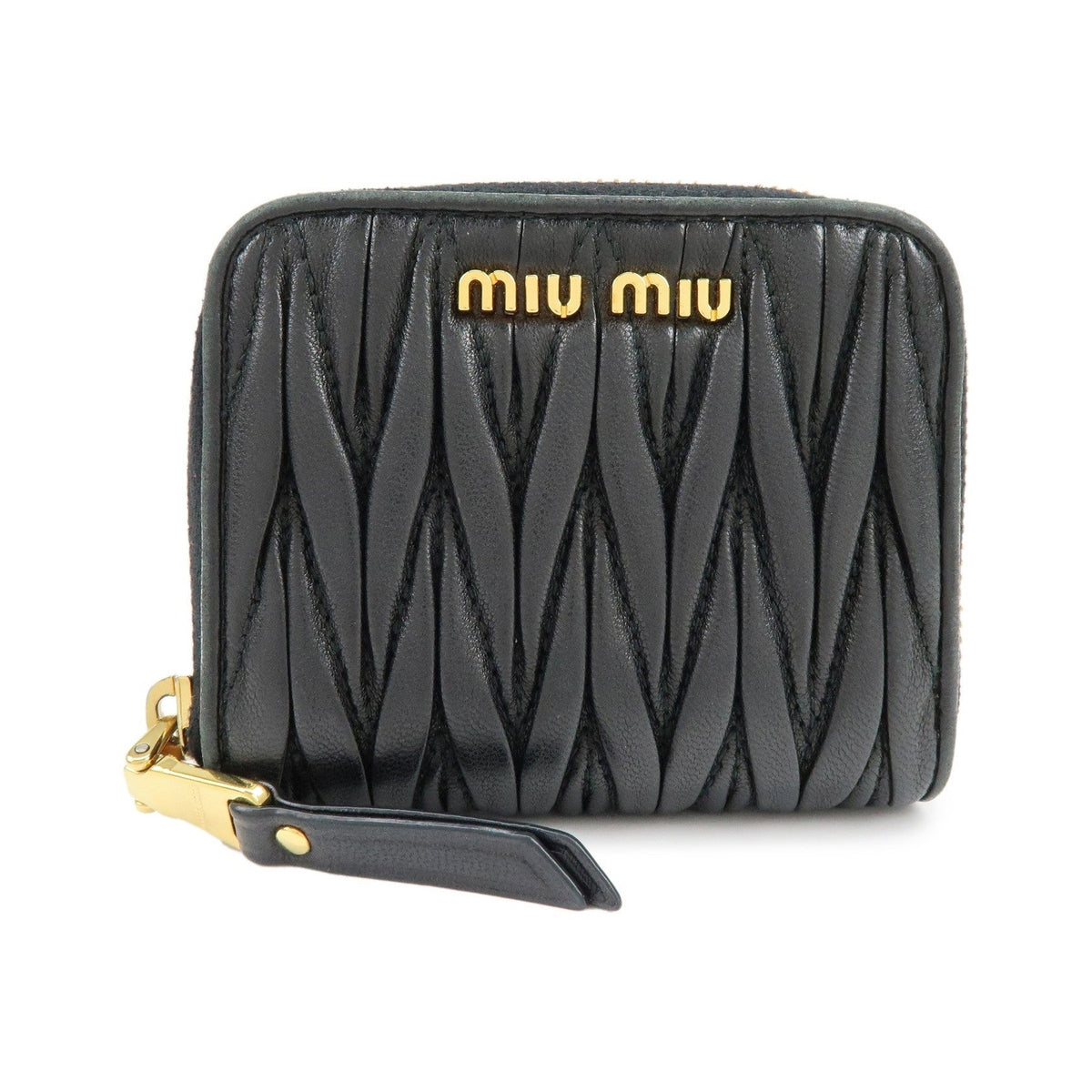 Miu Miu Zip Around Matelasse Leather, Black, Leather, Wallet