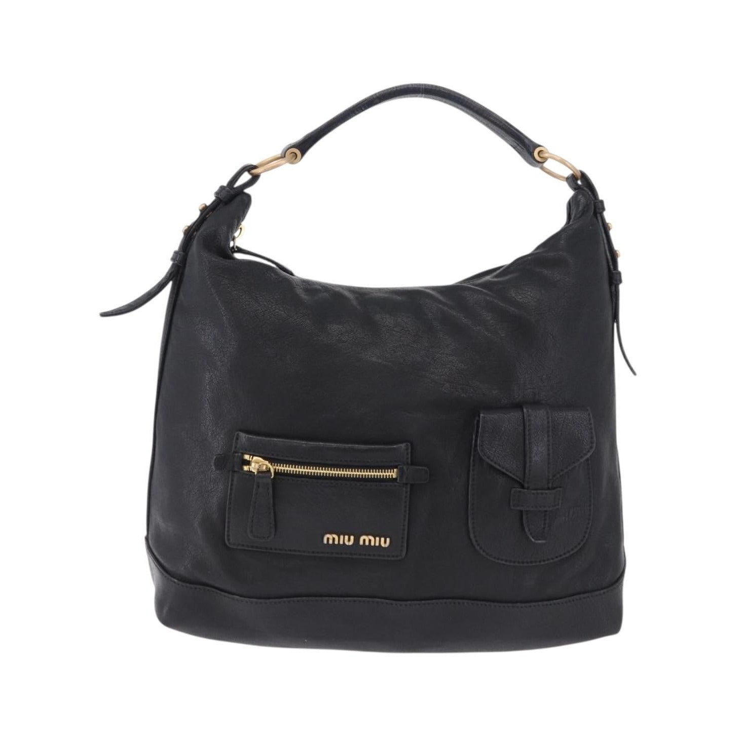 Miu Miu Zip Front Pocket Shopping Tote Leather, Black, Leather, Shoulder Bag