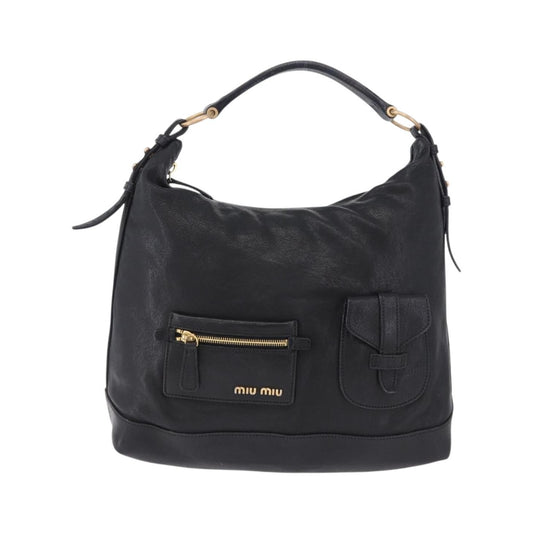 Miu Miu Zip Front Pocket Shopping Tote Leather, Black, Leather, Shoulder Bag