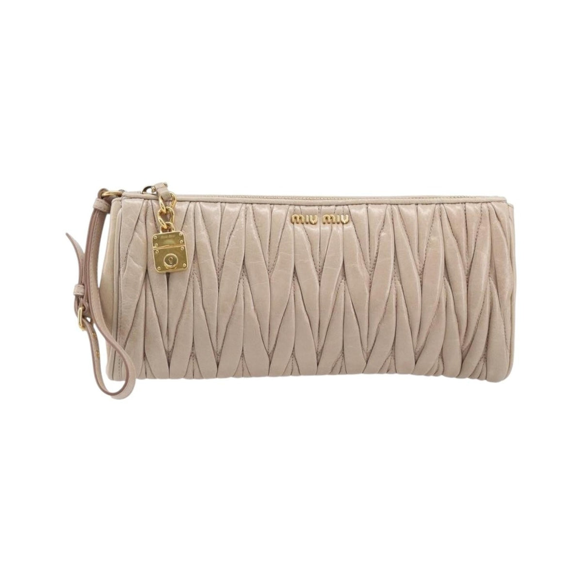 Miu Miu Zip Wristlet Matelasse Leather, Beige, Leather, Clutch