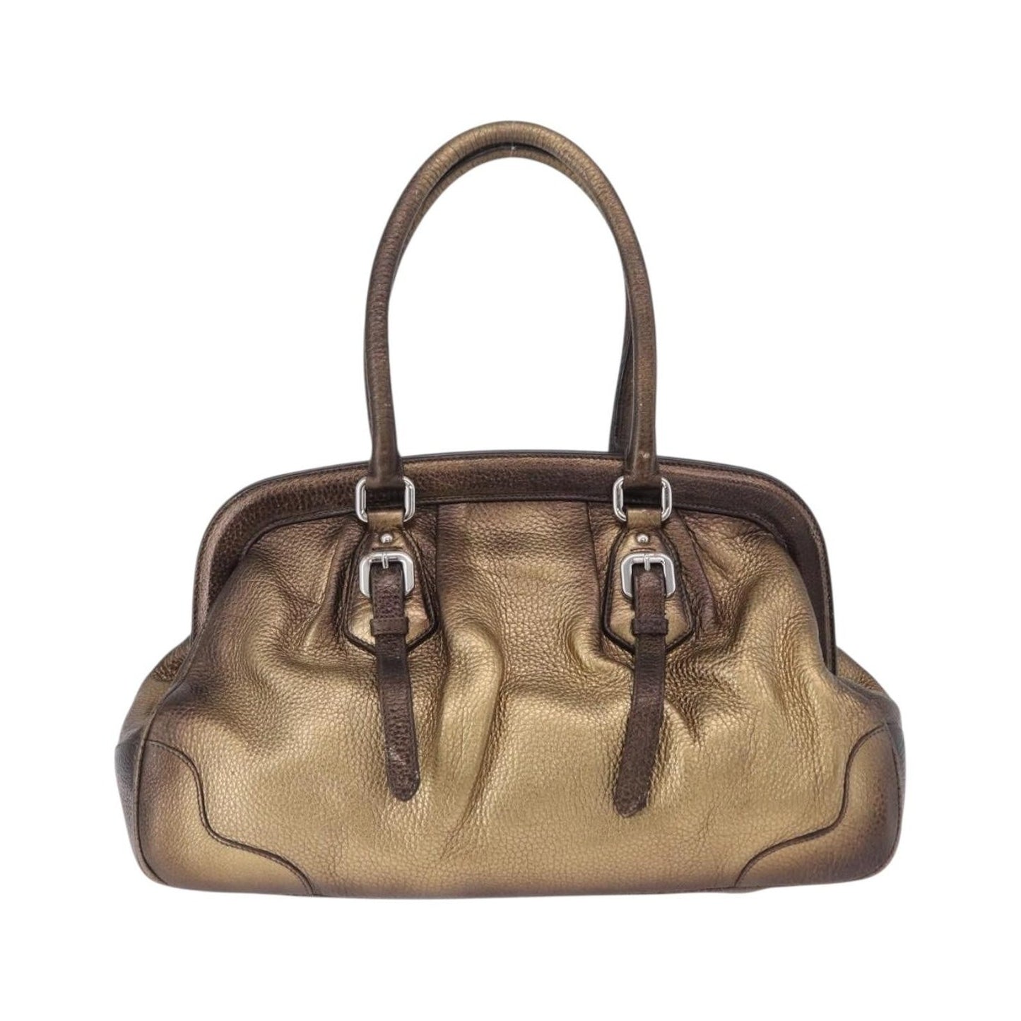 Prada Belted Frame Satchel Metallic Leather, Gold, Leather, Handbag