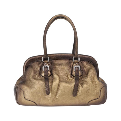Prada Belted Frame Satchel Metallic Leather, Gold, Leather, Handbag