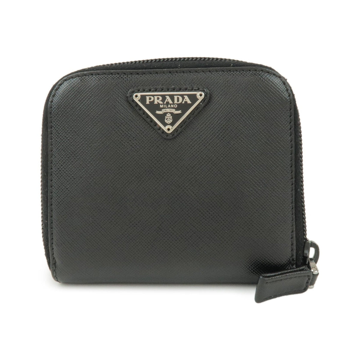 Prada Bifold Zip Around Saffiano Leather, Black, Leather, Wallet