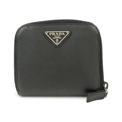 Prada Bifold Zip Around Saffiano Leather, Black, Leather, Wallet