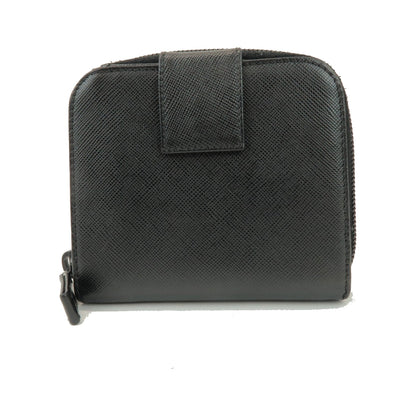 Prada Bifold Zip Around Saffiano Leather, Black, Leather, Wallet