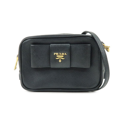 Prada Bow Camera Saffiano Leather, Black, Leather, Crossbody Bag