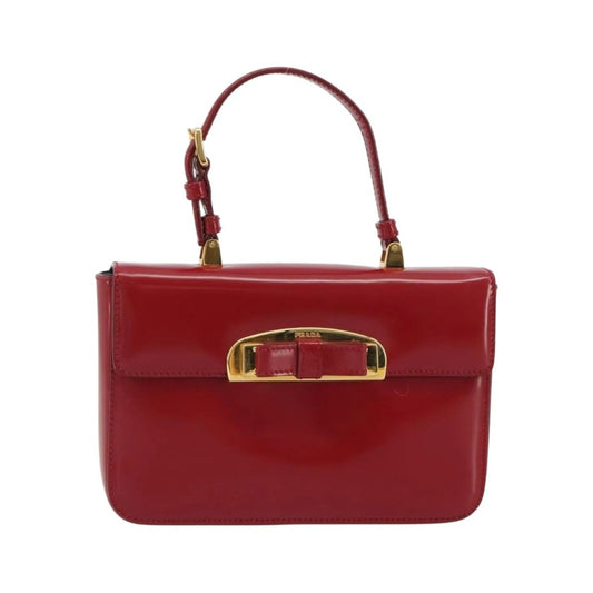 Prada Bow Top handle Leather, Red, Leather, Handbag