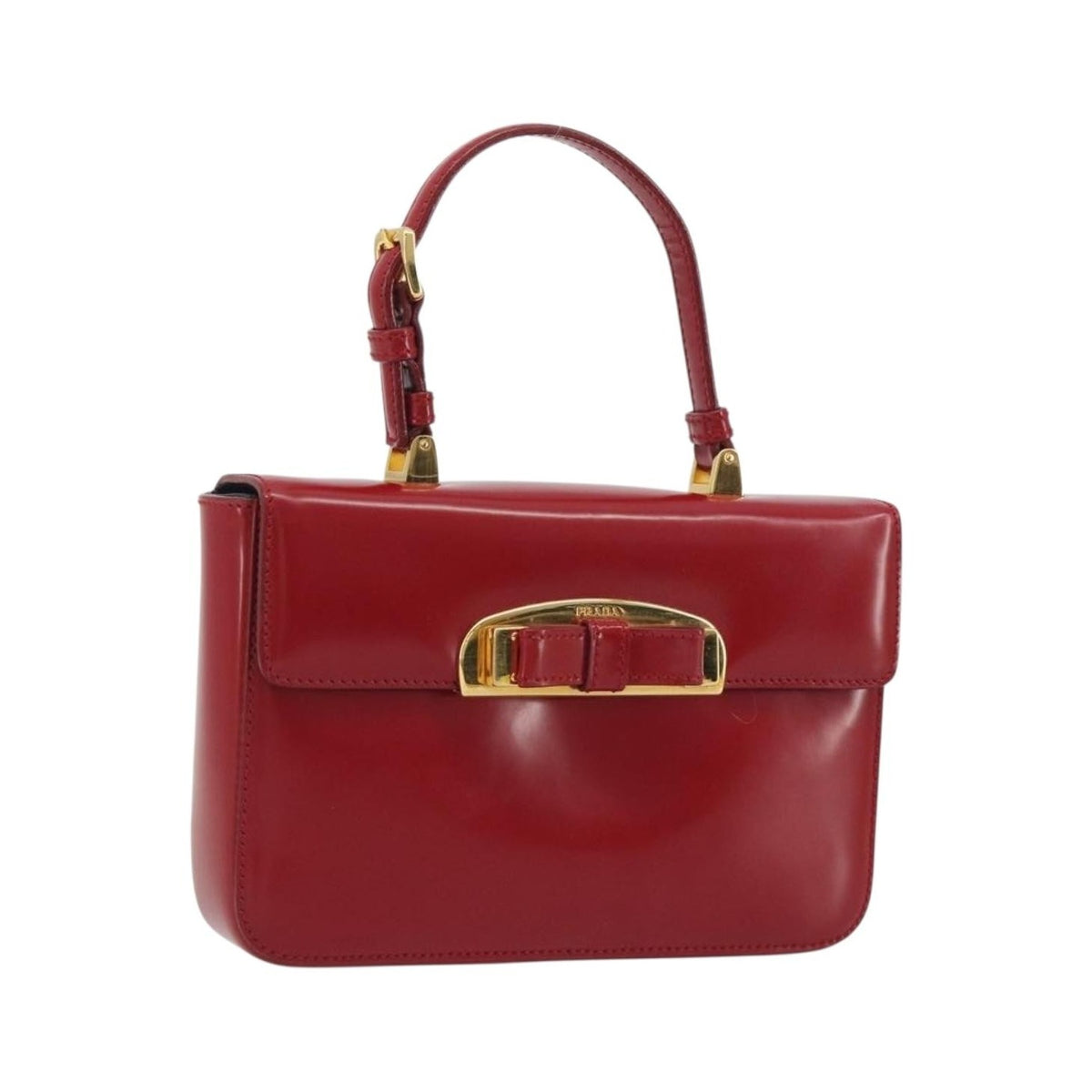 Prada Bow Top handle Leather, Red, Leather, Handbag
