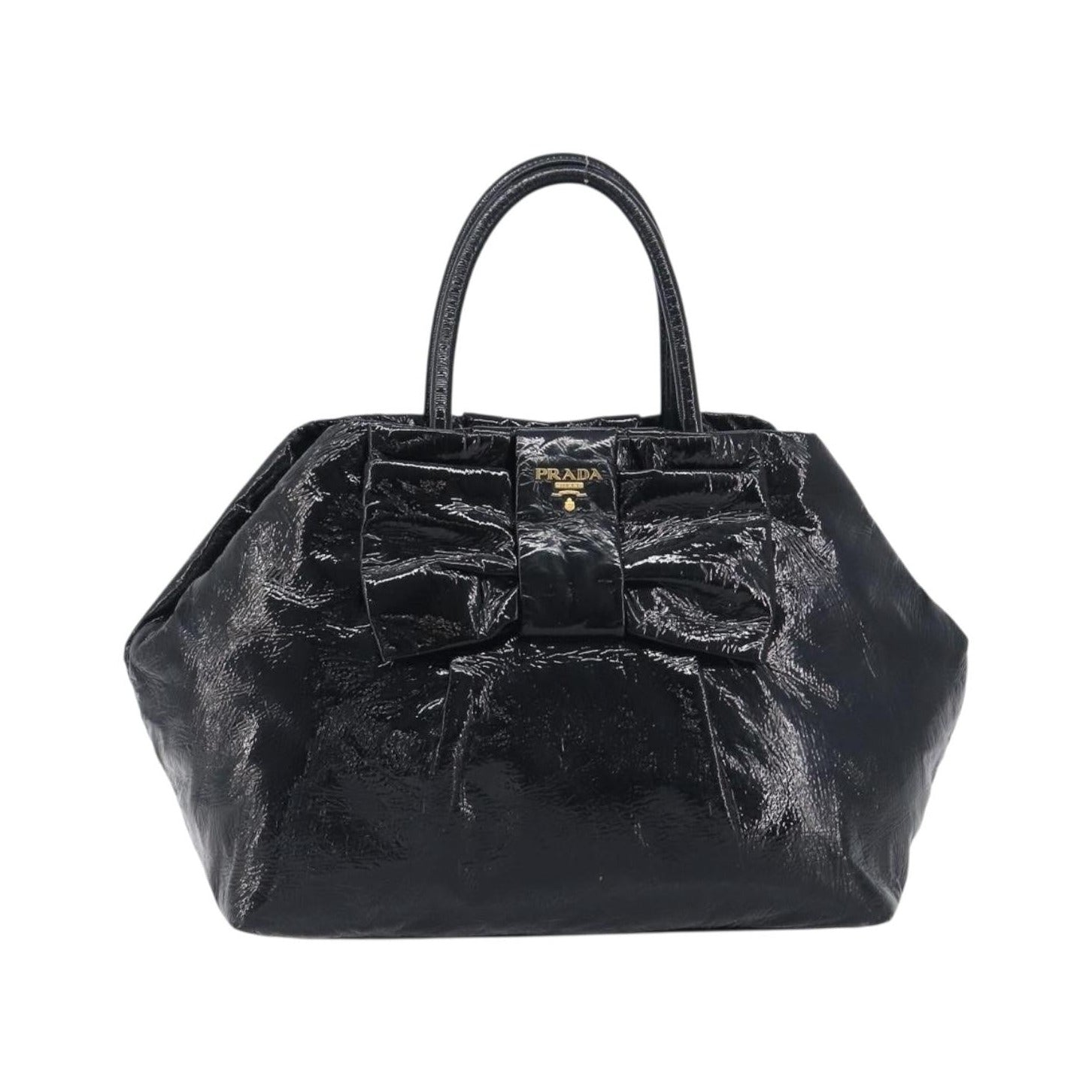 Prada Bow Top handle Patent leather, Black, Patent Leather, Handbag