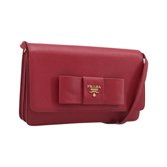 Prada Bow Wallet on Strap Saffiano Leather, Red, Leather, Crossbody Bag