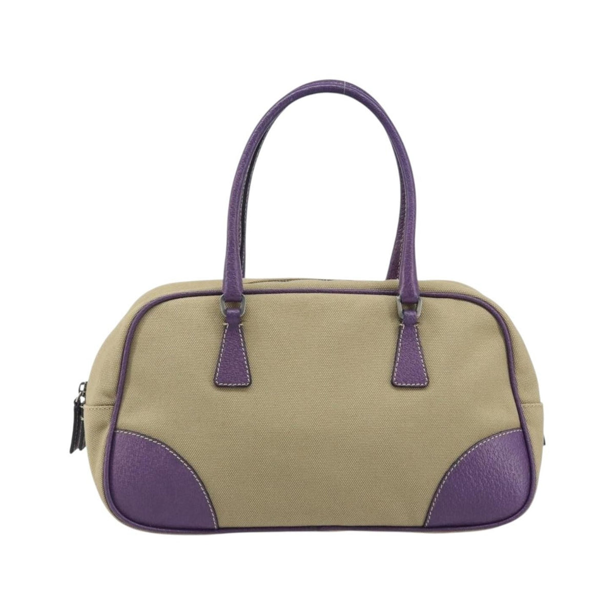 Prada Bowler Canvas with Leather, Beige, Canvas, Shoulder Bag