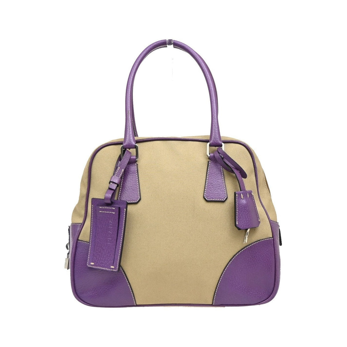 Prada Bowler Canvas with Leather, Beige, Canvas, Shoulder Bag
