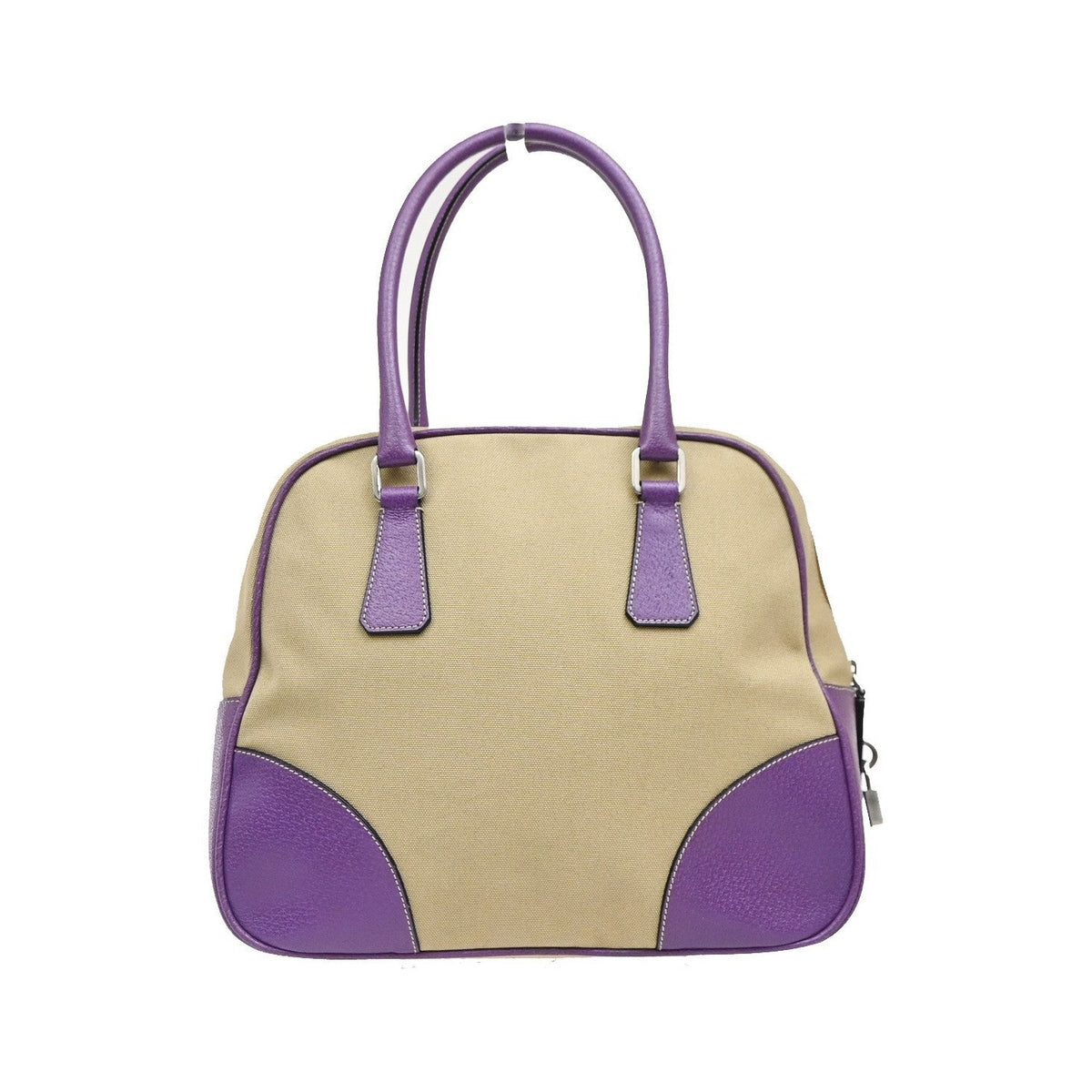 Prada Bowler Canvas with Leather, Beige, Canvas, Shoulder Bag