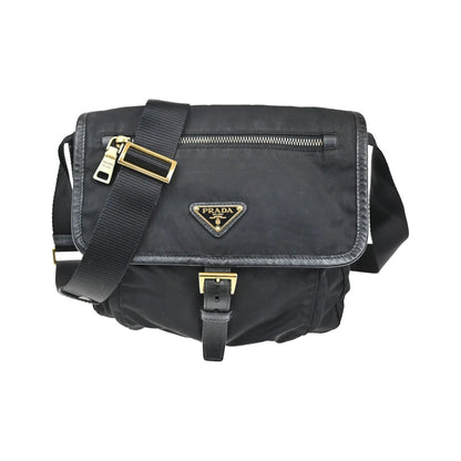 Prada Buckle Messenger Tessuto, Black, Nylon, Shoulder Bag