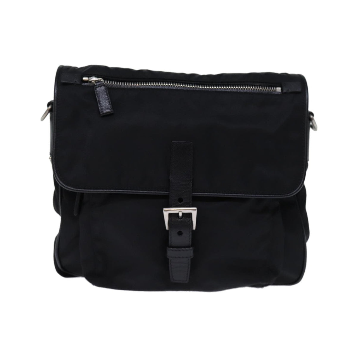 Prada Buckle Messenger Tessuto, Black, Nylon, Shoulder Bag