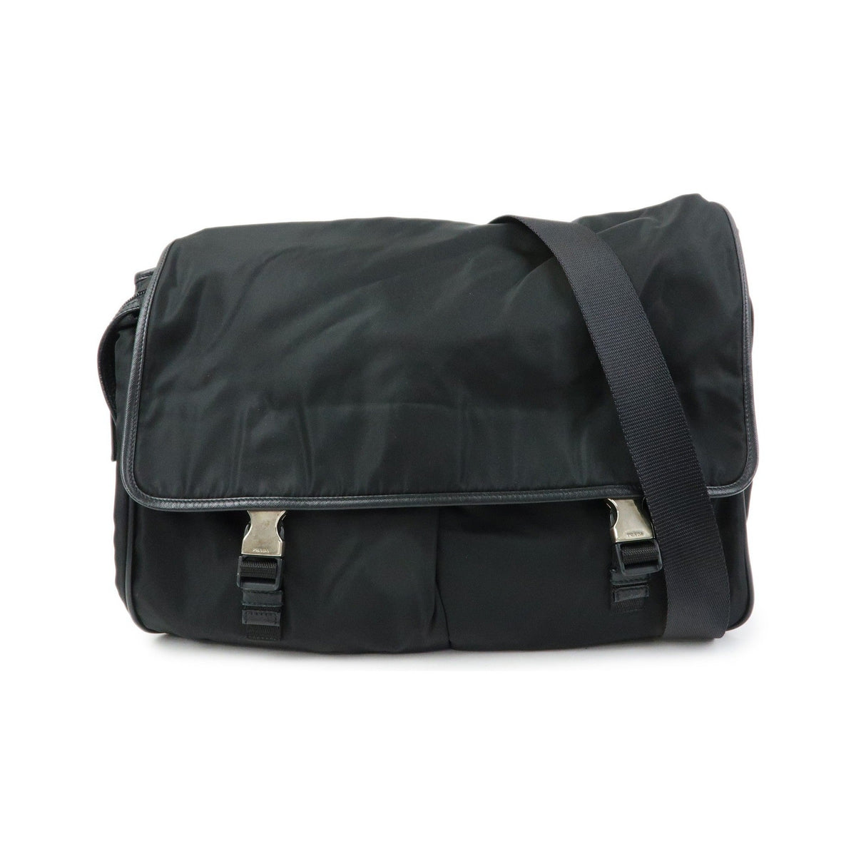 Prada Buckle Messenger Tessuto, Black, Nylon, Handbag