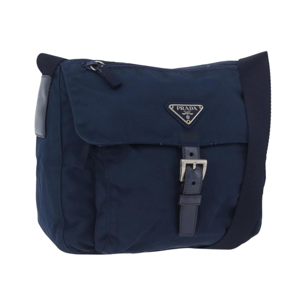 Prada Buckle Messenger Tessuto, Navy, Nylon, Handbag