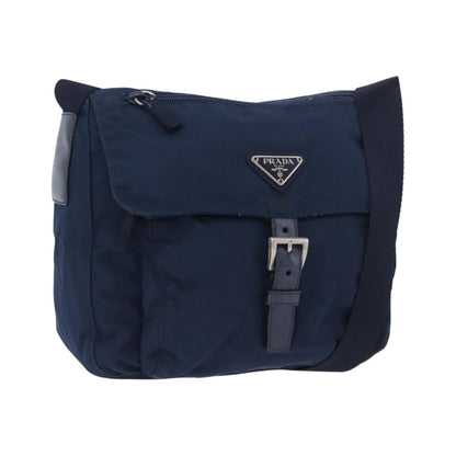 Prada Buckle Messenger Tessuto, Navy, Nylon, Handbag