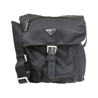 Prada Buckle Messenger Tessuto, Black, Nylon, Handbag