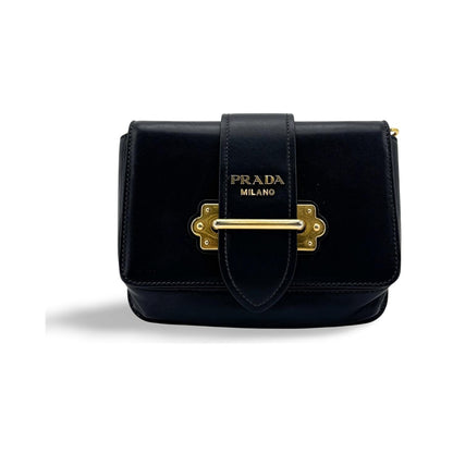 Prada Cahier Calf Hair with Leather, Black, Leather, Crossbody Bag
