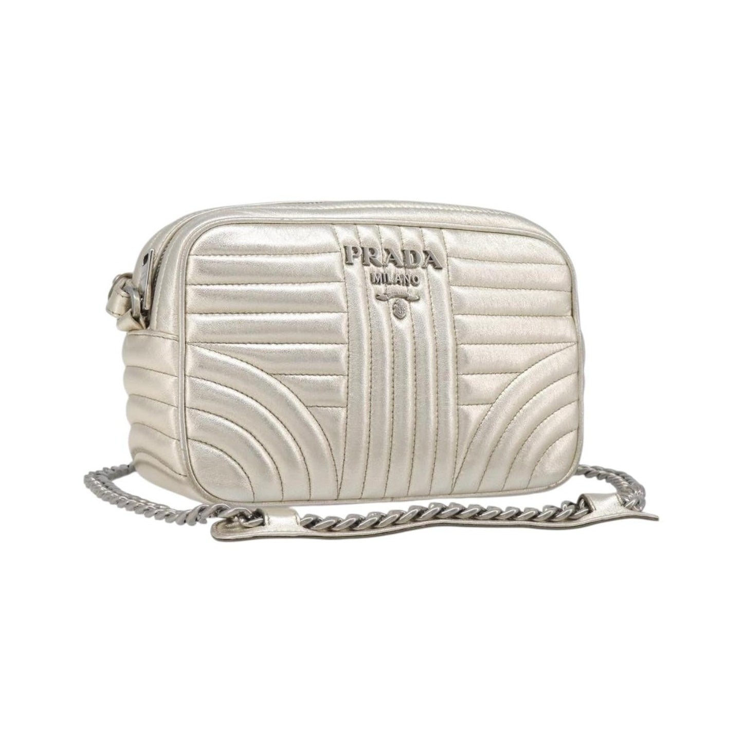 Prada Camera Diagramme Quilted Leather, Metallic, Leather, Shoulder Bag