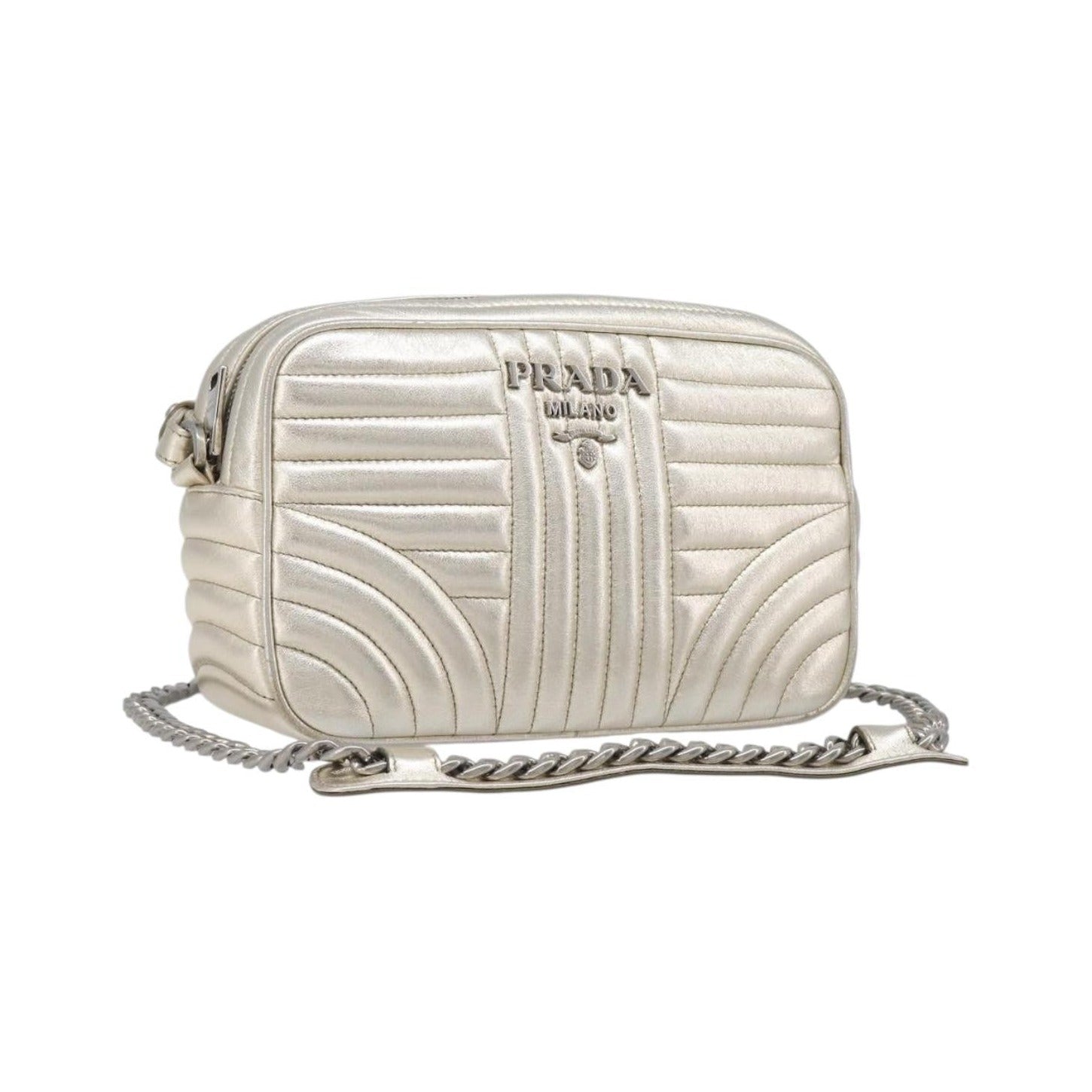 Prada Camera Diagramme Quilted Leather, Metallic, Leather, Shoulder Bag