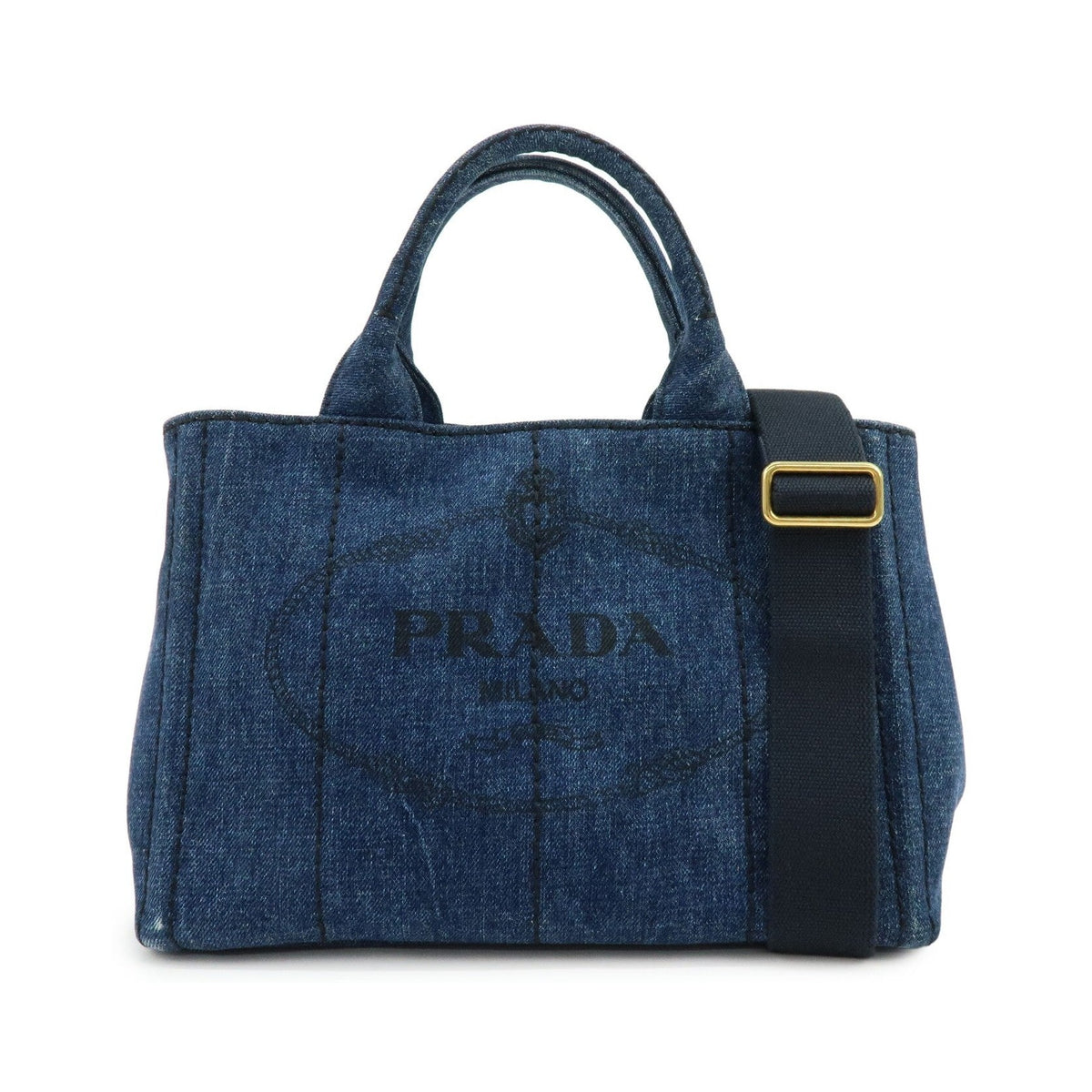 Prada Canapa Convertible Denim, Blue, Denim, Tote Bag
