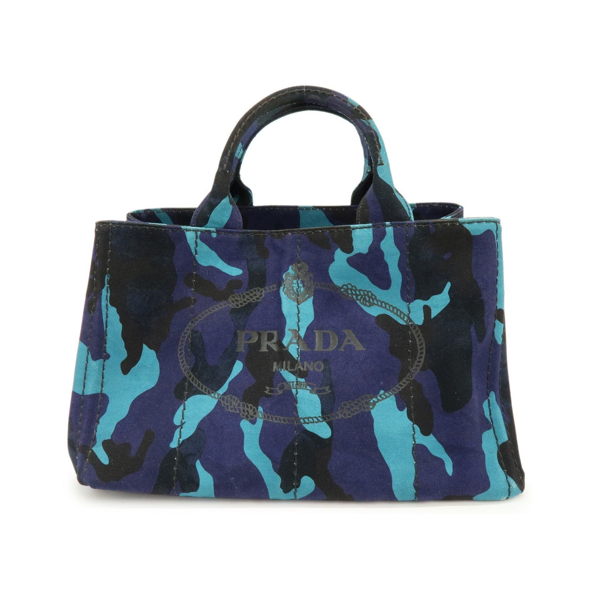 Prada Canapa Convertible Printed Canvas, Blue, Canvas, Tote Bag