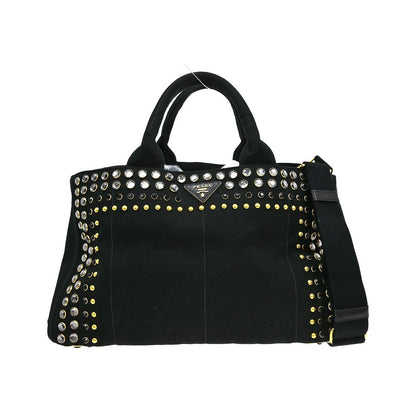 Prada Canapa Convertible Rhinestone Embellished Canvas, Black, Canvas, Tote Bag