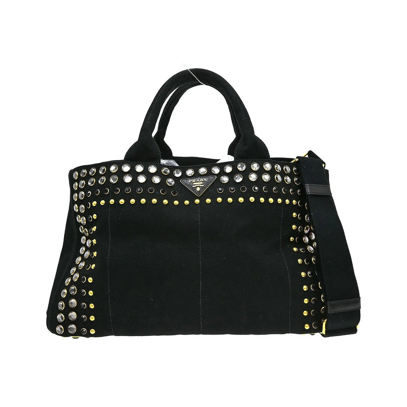 Prada Canapa Convertible Tote Rhinestone Embellished Canvas, Black, Canvas, Handbag
