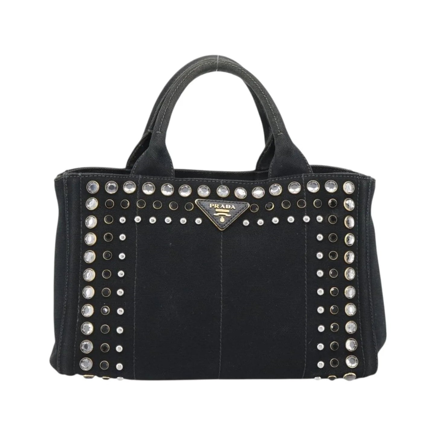 Prada Canapa Convertible Tote Rhinestone Embellished Canvas, Black, Canvas, Handbag