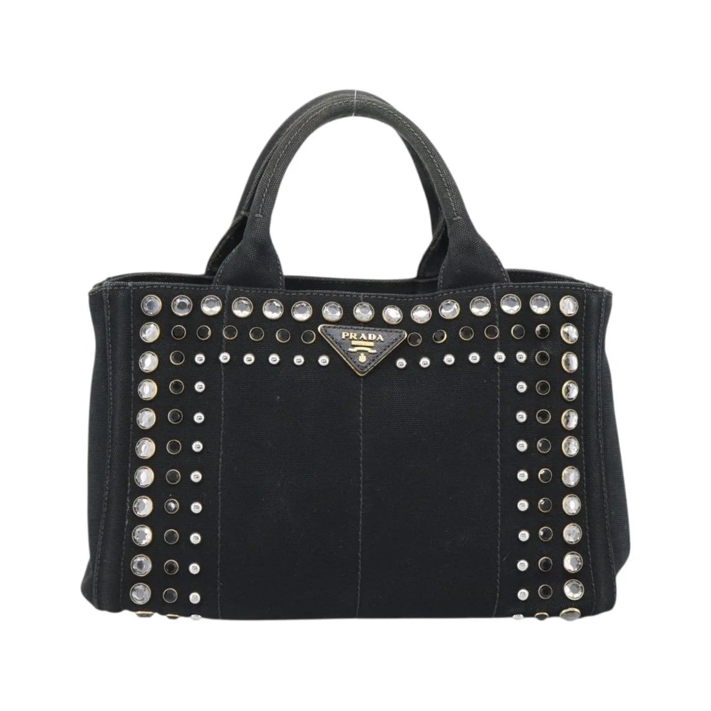 Prada Canapa Convertible Tote Rhinestone Embellished Canvas, Black, Canvas, Handbag
