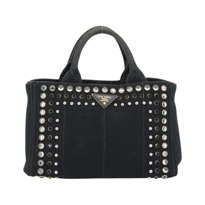 Prada Canapa Convertible Tote Rhinestone Embellished Canvas, Black, Canvas, Handbag