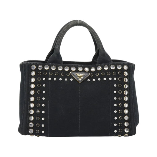 Prada Canapa Convertible Tote Rhinestone Embellished Canvas, Black, Canvas, Handbag
