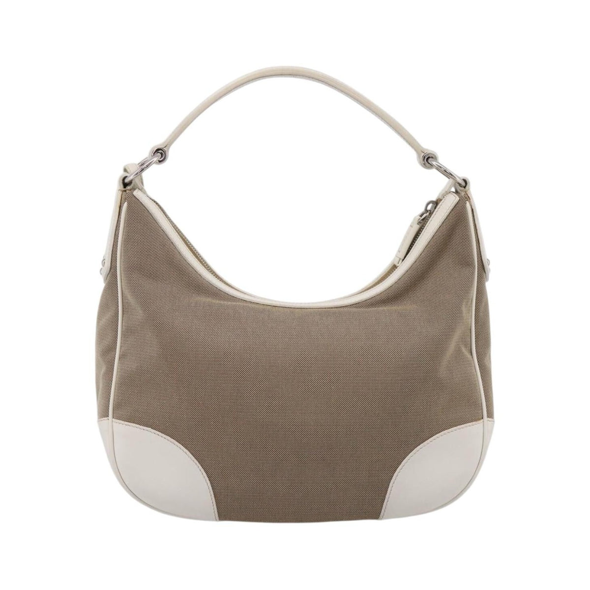 Prada Canapa Hobo Canvas with Leather, Beige, Canvas, Shoulder Bag