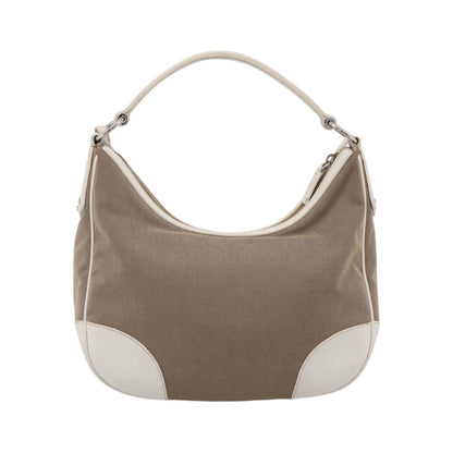 Prada Canapa Hobo Canvas with Leather, Beige, Canvas, Shoulder Bag