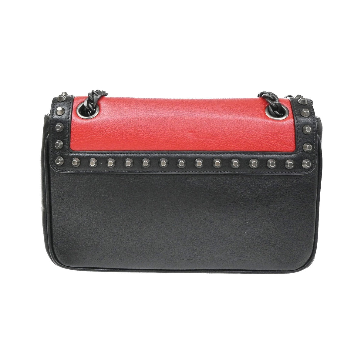Prada Chain Flap Bag Studded Glace Calf, Red, Leather, Shoulder Bag