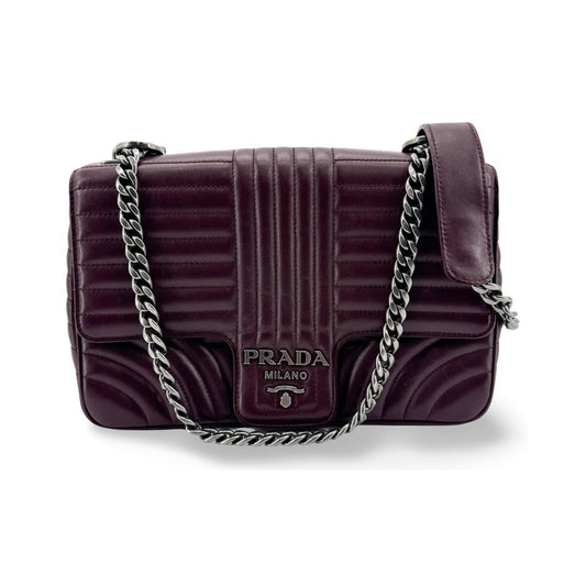Prada Chain Flap Diagramme Quilted Leather, Burgundy, Leather, Shoulder Bag