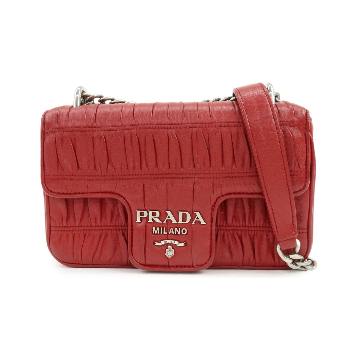 Prada Chain Flap Nappa Gaufre, Red, Leather, Shoulder Bag