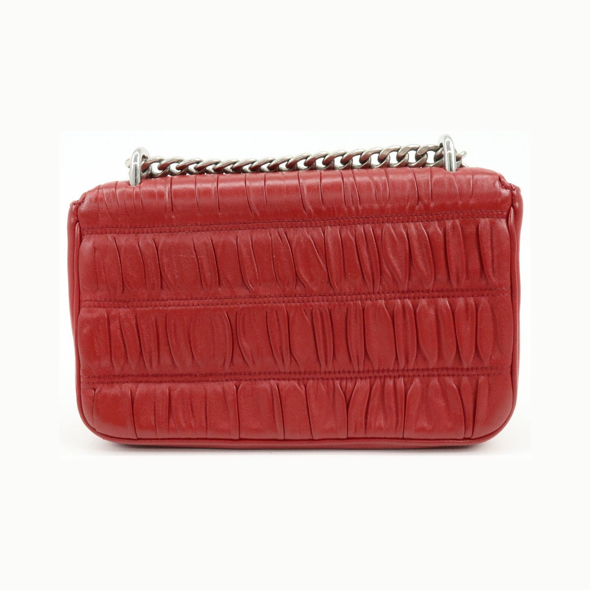 Prada Chain Flap Nappa Gaufre, Red, Leather, Shoulder Bag