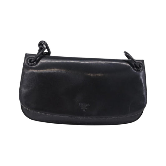 Prada Chain Shoulder Leather, Black, Leather, Shoulder Bag