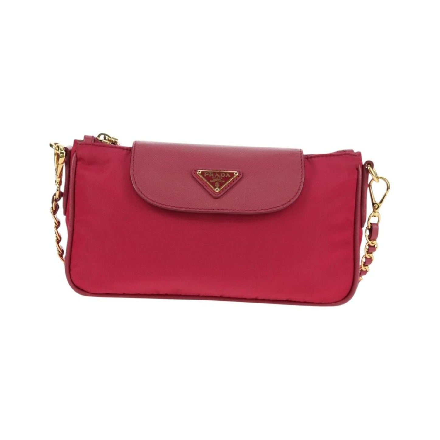 Prada Chain Tessuto and Saffiano Leather, Pink, Nylon, Shoulder Bag