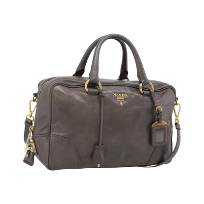 Prada Convertible Bauletto Vitello Shine, Gray, Leather, Handbag