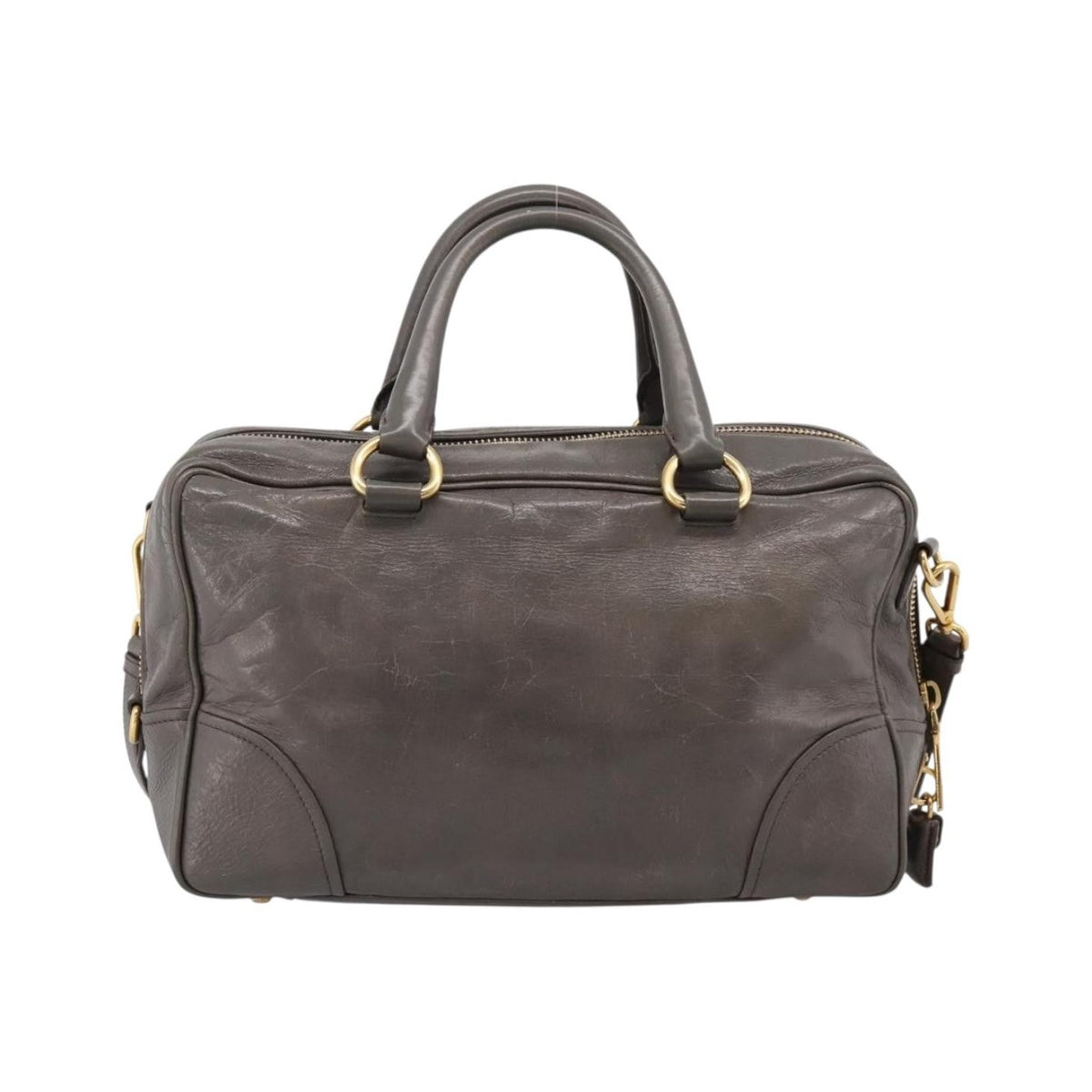 Prada Convertible Bauletto Vitello Shine, Gray, Leather, Handbag