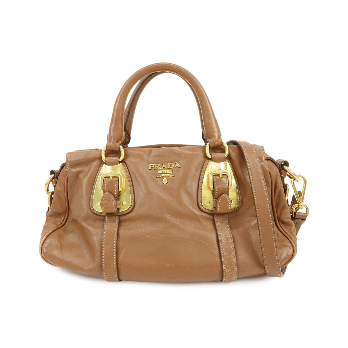 Prada Convertible Belted Satchel Soft Calf, Brown, Leather, Handbag