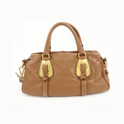 Prada Convertible Belted Satchel Soft Calf, Brown, Leather, Handbag